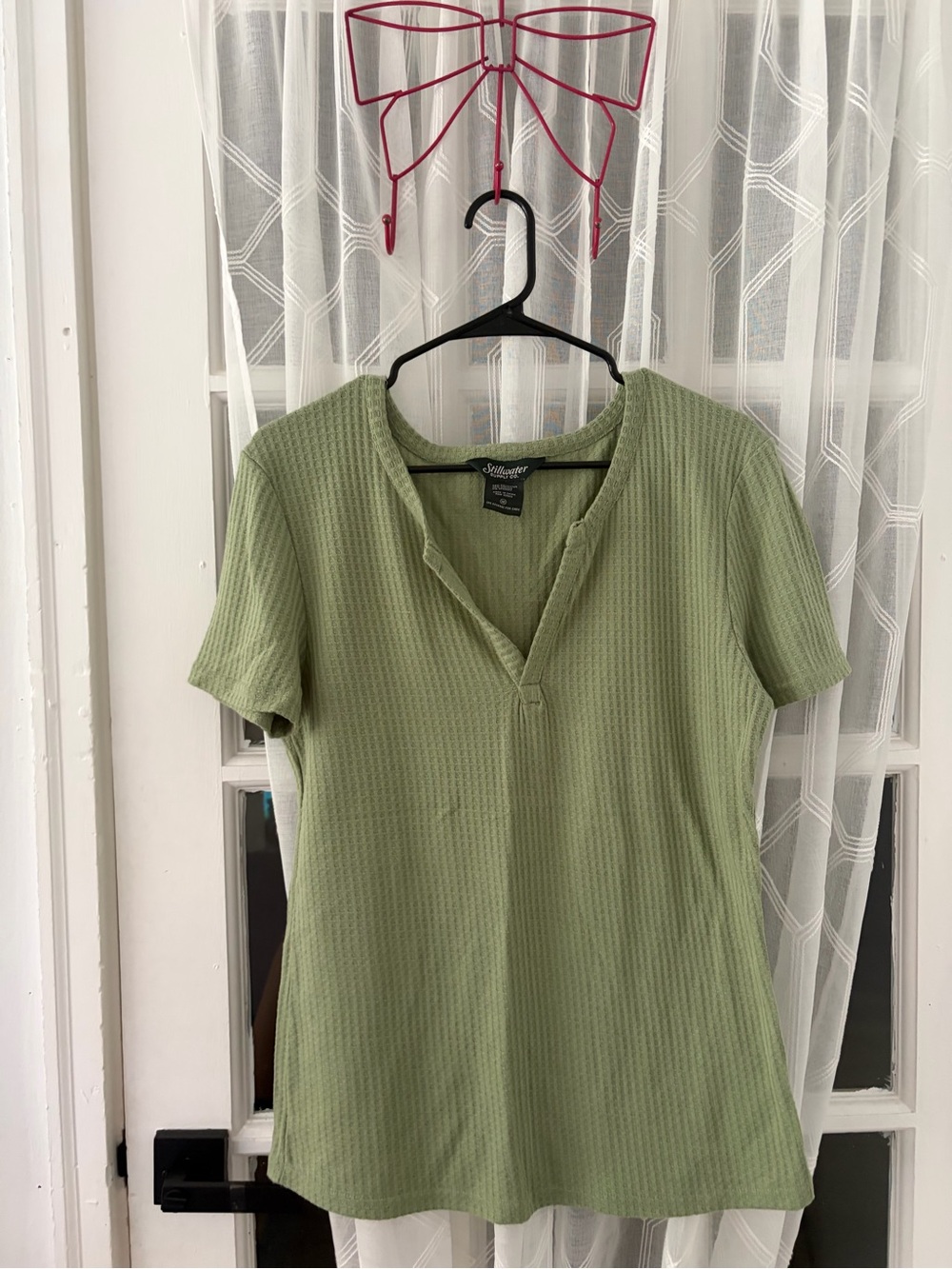 Olive Split V-Neck Short Sleeve Tee